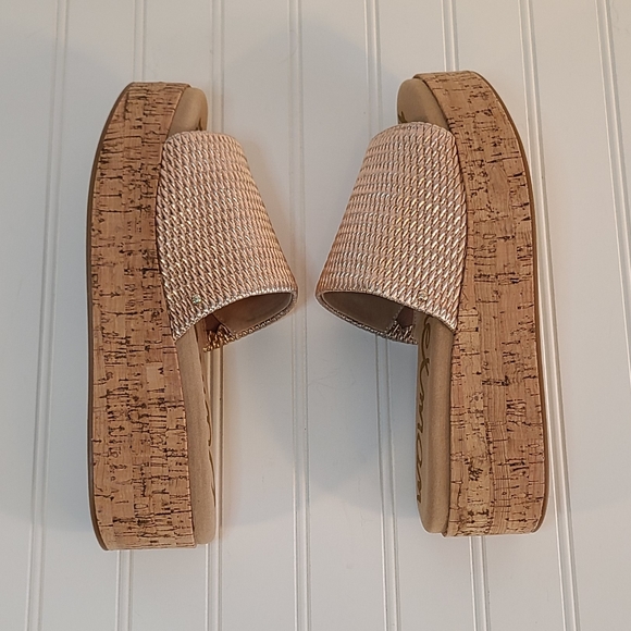 Sam Edelman Wendi Cork Platform Blush Gold Ruched Sandal Slides size 10 - Picture 9 of 16